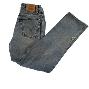 Levi's 550 Jeans Women's Size 8 MIS Blue Distressed Denim Relaxed Fit Hemmed